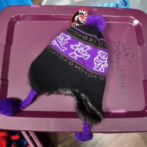 Fur-lined purple and black dancing bears hat - LAST ONE IN STOCK TIL NEXT WINTER